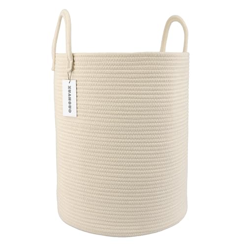Cotton Rope Laundry Hamper with Handles Beige 1