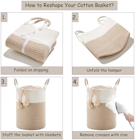 MOJOSCEND Boho Woven Rope Laundry Basket
