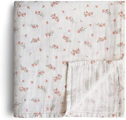 Mushie Muslin Swaddle Blanket for Baby - Pink Flowers Design