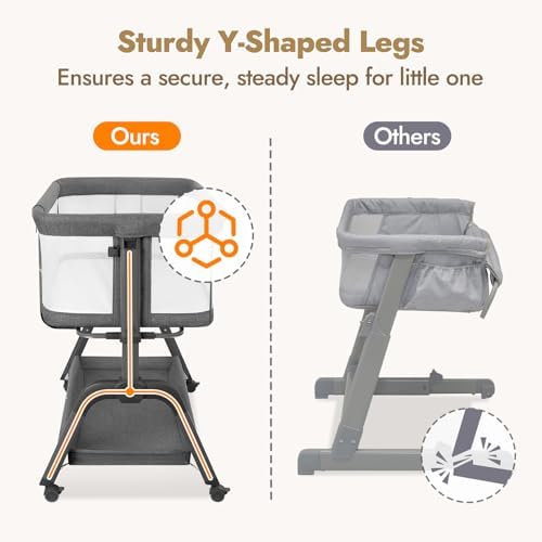 Papablic Baby Bassinet with Mesh and Storage Grey