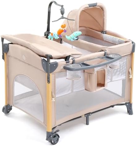 JOYMOR 7 in 1 Bedside Bassinet with Changing Table and Playpen