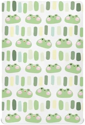 Cute Frog Green Stripe Fitted Crib Sheet for Baby Toddler
