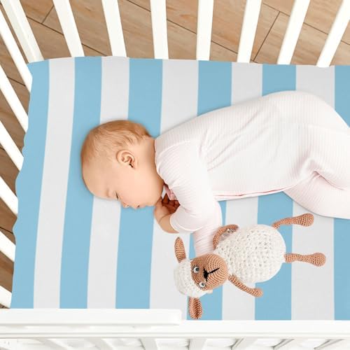 Fitted Crib Sheet Blue White Stripes Stretchy Playard Sheet for Baby