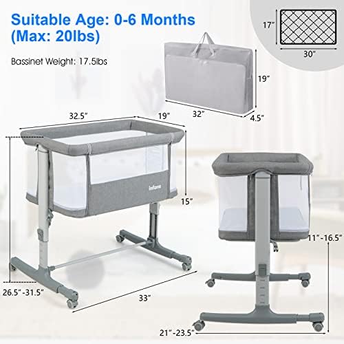 INFANS 3 in 1 Baby Bassinet with Wheels and Mesh