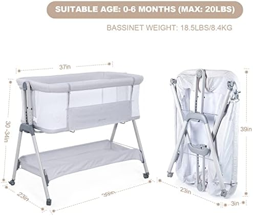 ANGELBLISS Baby Bassinet Bedside Sleeper with Wheels 1