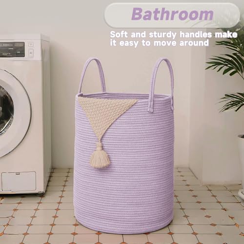 JMvicyroam Large Woven Cotton Rope Hamper 60L Purple