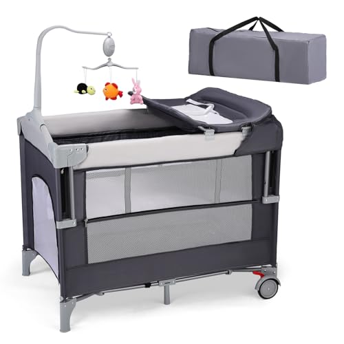 JOYMOR 5-in-1 Pack and Play with Bassinet and Changing Table
