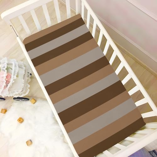 KICPOAY Fitted Crib Sheets with Stretchy Dark Light Brown Stripes