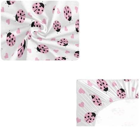 Cute Ladybug Heart Crib Sheet Portable Playard Sheet for Baby Toddler