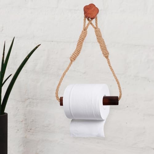 Cabilock Wood Rope Toilet Paper Holder Wall Mount Decor