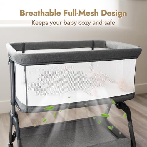 Papablic Baby Bassinet with Mesh and Storage Grey