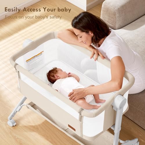 Taylengrow Baby Bassinet Bedside Sleeper - All-Mesh Portable 5 Adjustable Heights