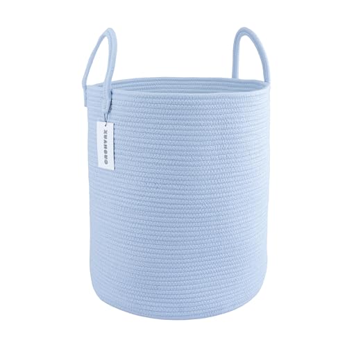 Cotton Rope Laundry Hamper with Handles - Light Blue 1