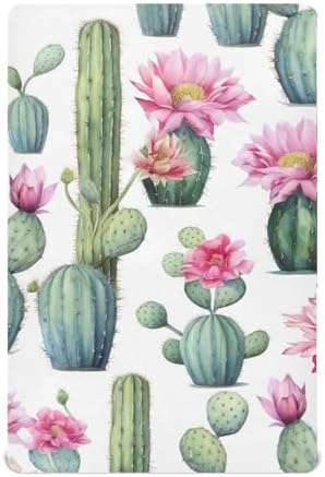 Cactus Flowers Crib Sheets for Pack N Play and Mini Crib