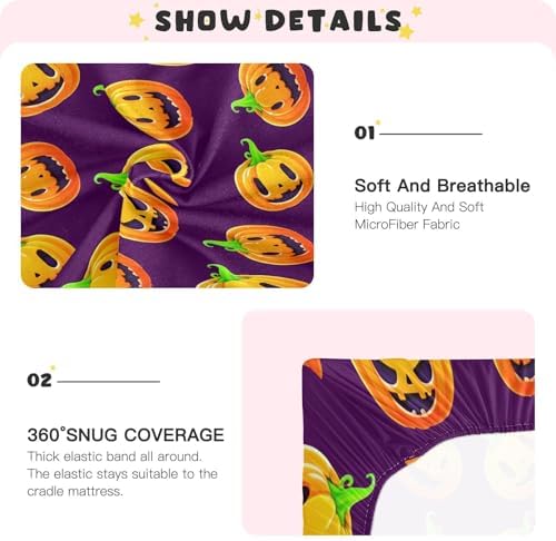 FUGIDOG Halloween Pumpkin Crib Sheets for Boys Girls