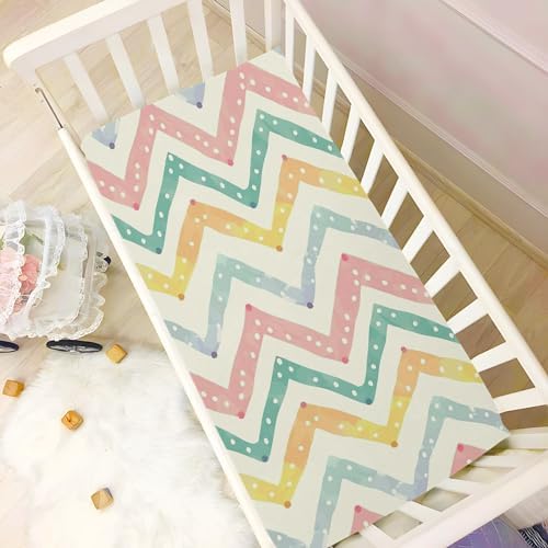 Wassud Rainbow Zigzag Crib Sheets for Boys Girls 27x39 Inches