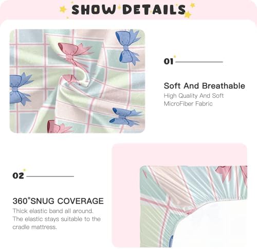 Jihqo Blue Pink Bow Crib Sheets Pack N Play