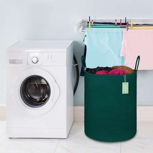 BOSROTY 65L Woven Laundry Hamper Basket Dark Green