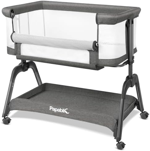 Papablic Baby Bassinet with Mesh and Storage Grey