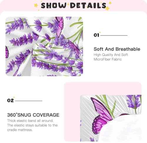 Jihqo Lavender Butterflies Crib Sheets for Baby 52x28 inch