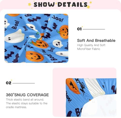 FUGIDOG Halloween Boo Crib Sheets Set