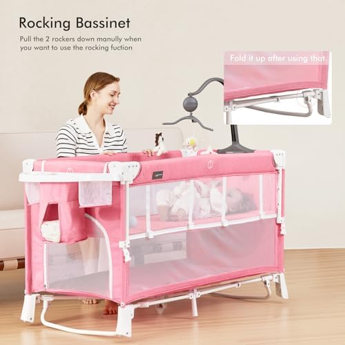 ANGELBLISS 5-in-1 Bassinet with Diaper Changer Rocker