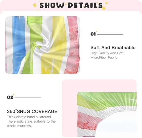 JIPONI Rainbow Stripes Soft Crib Sheet - Pack Play Sheets