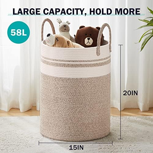 YOUDENOVA Woven Rope Laundry Basket 58L Tall Brown Hamper
