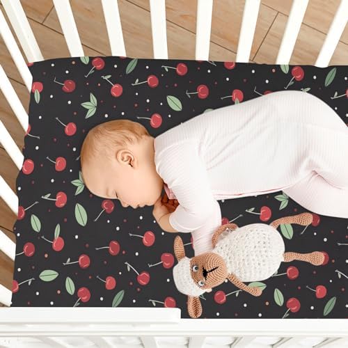 Wassud Red Cherry Crib Sheets Breathable Pack and Play