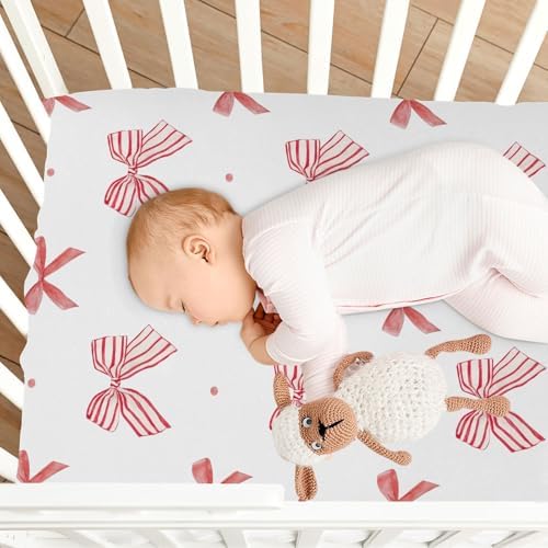 Fitted Crib Sheets with Red Stripe and Coquette Bow Dots