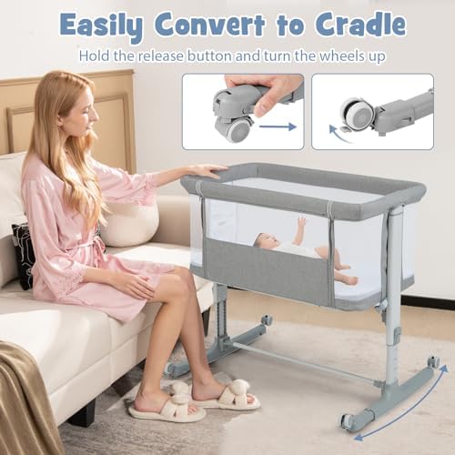 INFANS 3 in 1 Baby Bassinet with Wheels and Mesh
