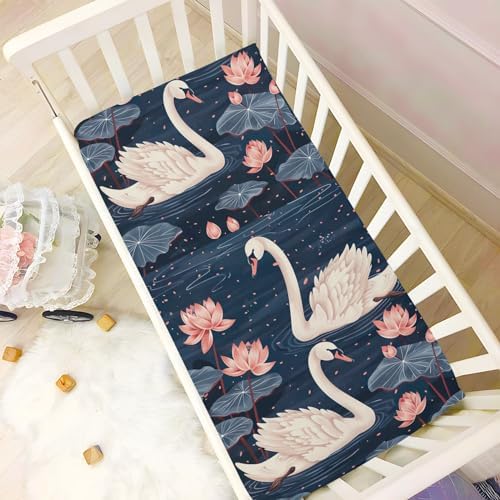 Wassud White Swans Crib Sheets for Boys Girls 27x39 Inch