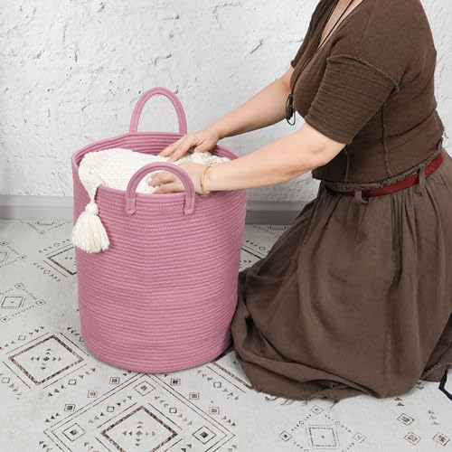 Cotton Rope Laundry Hamper with Handles - Grape Purple