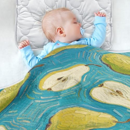 Customizable Fruit Pear Blue Baby Blanket for Newborns