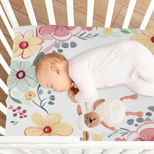 Wassud Flower Pattern Crib Sheets for Boys Girls
