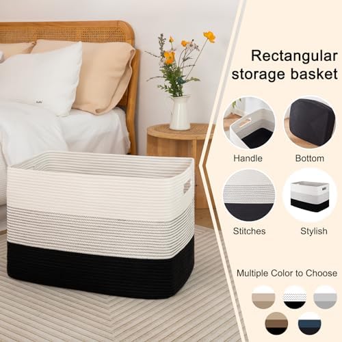 OIAHOMY 108L Gradient Black Cotton Rope Basket with Handles