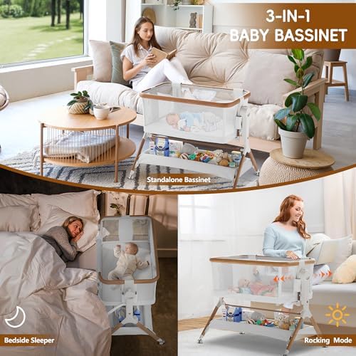 Starmons Bassinet Bedside Sleeper with Rocking Motion