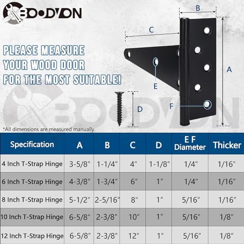BOODVON 6 Inch T-Strap Gate Hinges 6PackSet