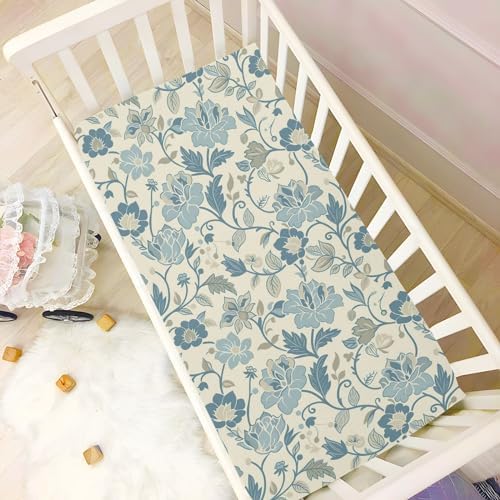 Wassud Light Blue Floral Crib Sheets Set 1