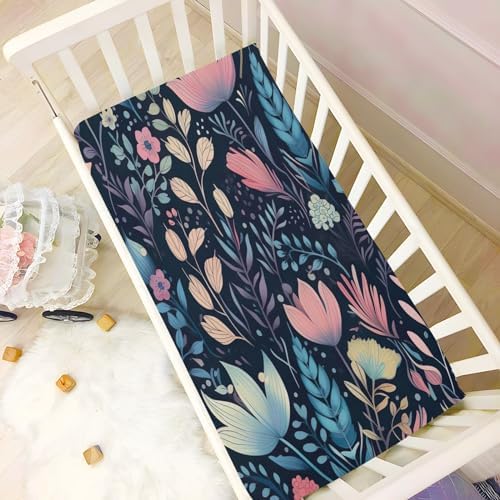 Wassud Floral Crib Sheets Breathable Pack and Play Fitted Baby Sheets
