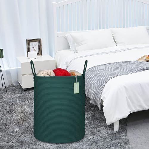 BOSROTY 65L Woven Laundry Hamper Basket Dark Green