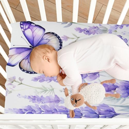 Wassud Lavender and Butterfly Crib Sheets Set