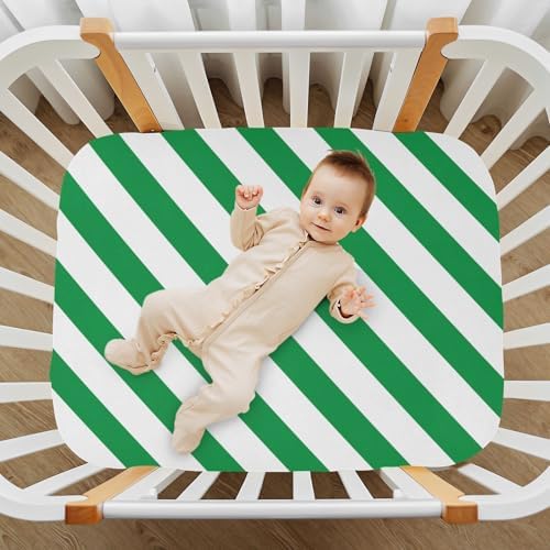 KICPOAY Stretchy Crib Sheets Green White Diagonal Lines