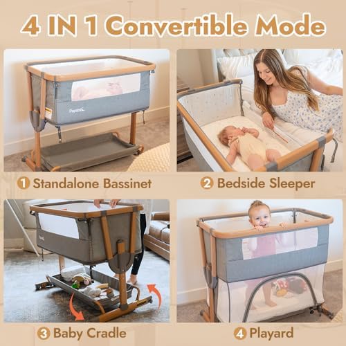 Papablic 4 in 1 Baby Bassinet with Storage Basket and Soft Mattress