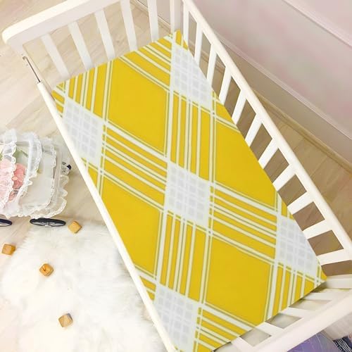 Wassud Yellow Gingham Crib Sheets for Boys Girls