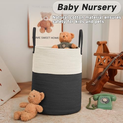 JMvicyroam Large Woven Laundry Basket Hamper 100L White Black