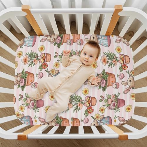 Wassud Bunny and Basket Crib Sheets Pack 27x39 Inch