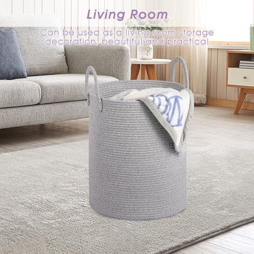 Large Cotton Rope Laundry Basket with Handles - Light Gray