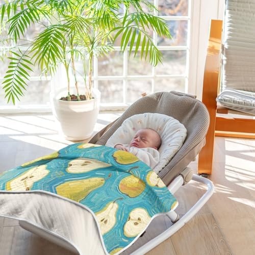 Customizable Fruit Pear Blue Baby Blanket for Newborns