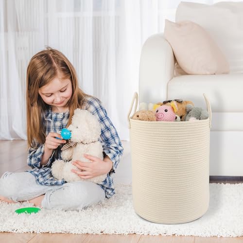 Cotton Rope Laundry Hamper with Handles Beige 1